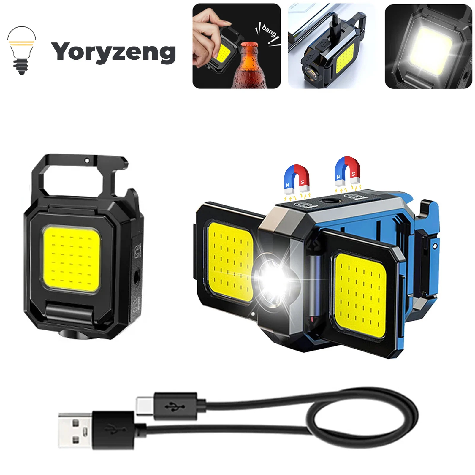 

Portable USB Rechargeable LED COB Flashlight Work Light with 90° Foldable Side Lights Lanterns Lamp For Outdoor Camping Hiking