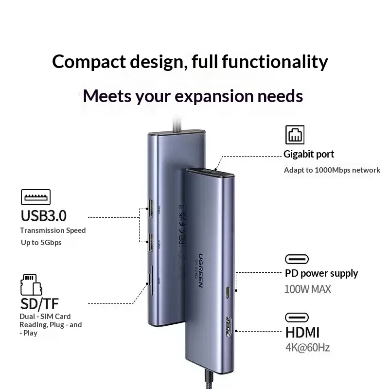 UGREEN 60515 Expansion Dock Laptop Docking Stations,Supports 3.0 High‑Speed Transfer, Theoretical Rate 5Gbps Pd100W Fast Charge