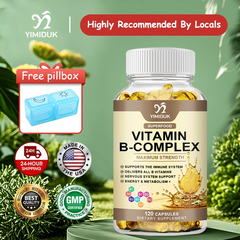 

Yimiduk Complete Vitamin B Complex Capsules, with Folate & Biotin, Support Fights Fatigue, Boosts Mood & Cardiovascular Health