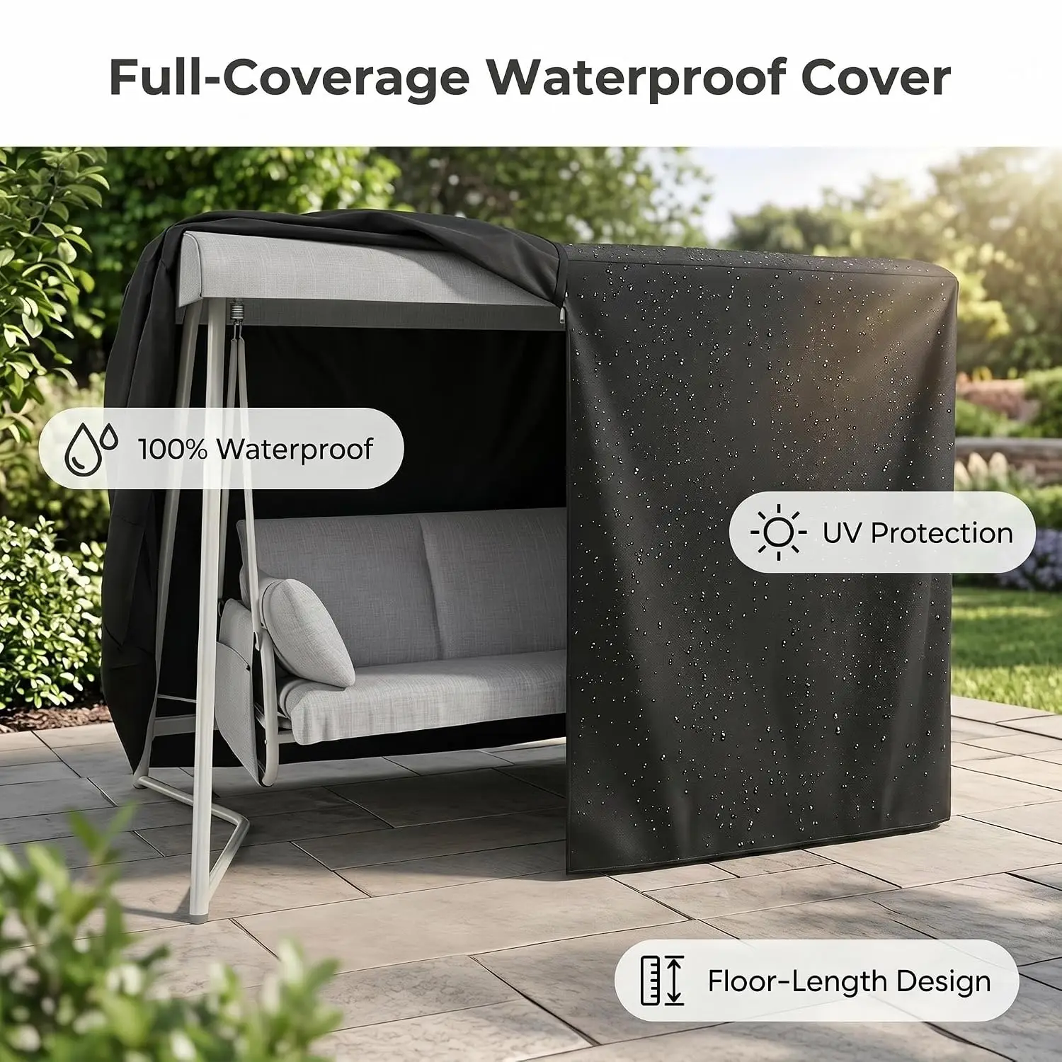 Oversized Patio Swing Bed with Adjustable Backrest & Canopy, 3-4 Person 800 lbs, Cushions for Yard Garden Poolside, Customized