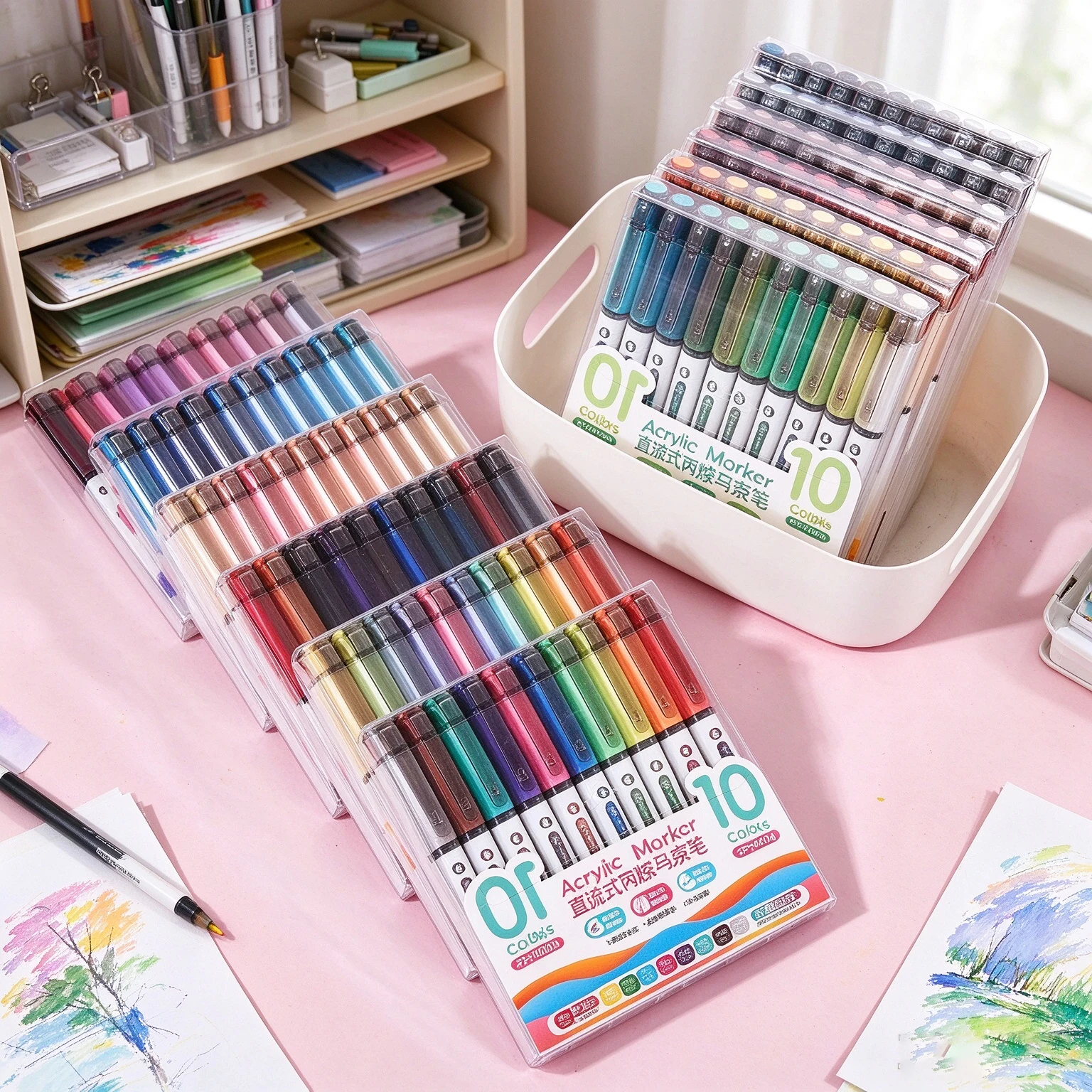 10Pcs Mix Color Acrylic Markers Set, Rock Painting Art Pens for Stone Glass Shoes Book Graffiti DIY Craft Gift Supplies