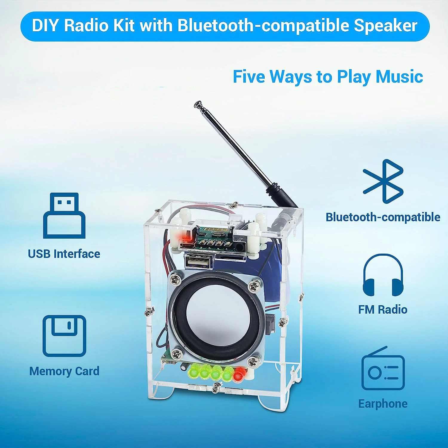 DIY Electronic Radio Kit Bluetooth-Compatible Amplifier Speaker 87-108MHz FM Radio Receiver U-disk/TF Card Music Player Module