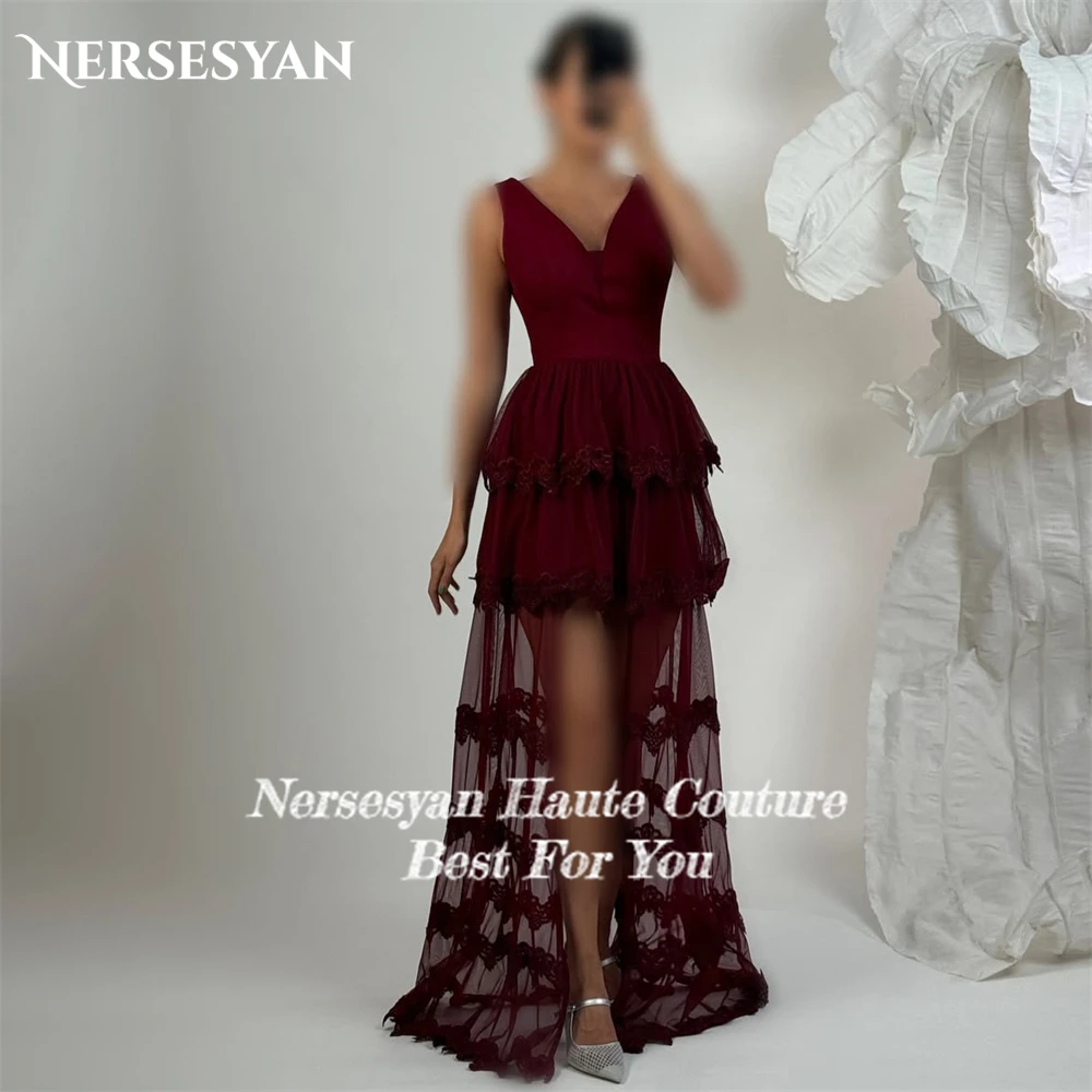 Nersesyan elegante renda vestidos de baile plissados decote em v apliques em camadas babados vestidos de baile uma linha mãe da noiva vestido personalizado