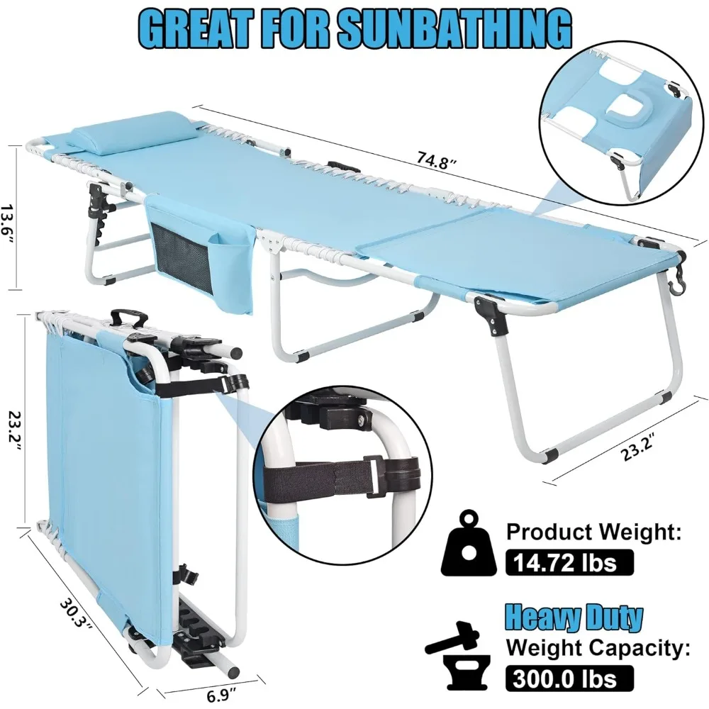 Outdoor Lounge Chair, 5 Adjustable Backrest Positions, Foldable Camping Cot for Outdoor  ,All Weather Outdoor Lounge Chairs.