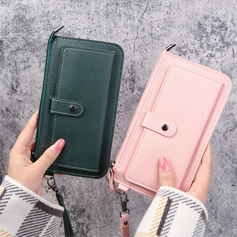DHL100pcs Wallets Women PU Plain Hasp Pouch Multifunctional Long Clutch Bag With Wrist