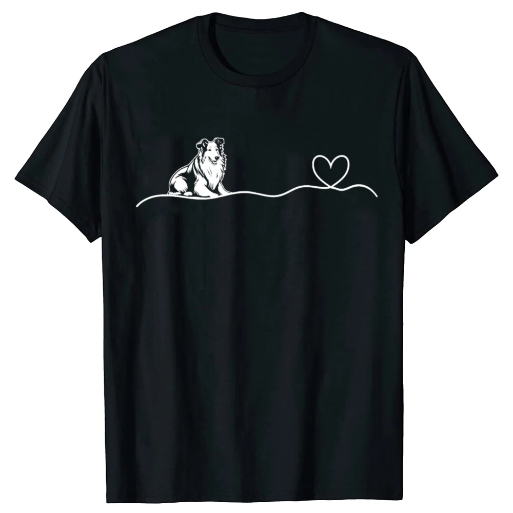 Rough Collie Heartbeat Heart Funny Dog T Shirt Men Women Cotton Humor Streetwear Tee Shirt Short Sleeve Unisex Loose Clothing