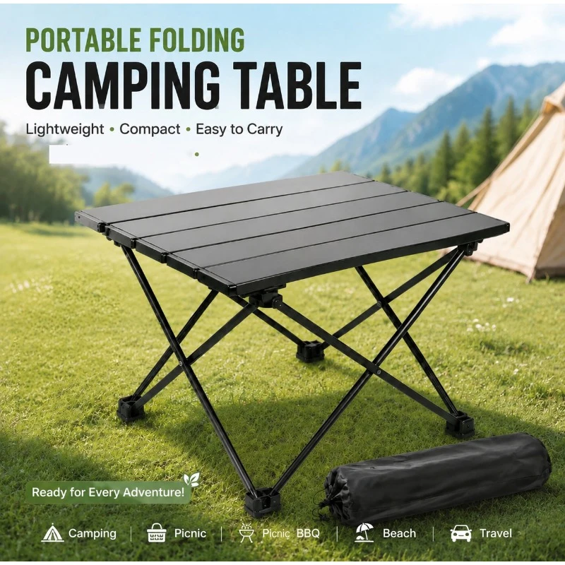 Portable Foldable Camping Table Simple Table Reinforced Picnic Table Practical Table For Outdoor BBQ Beach Travel With Carry Bag