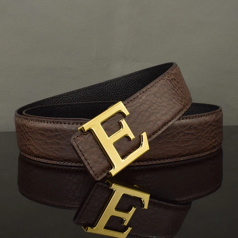 E Letter Personality Belts High Quality Men Designer Famous Luxury Brand Fancy Vintage Jeans Full Grain Leather Ceinture Homme