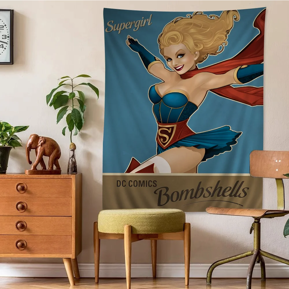 S-Supergirl Tapestry Art Printing Japanese Wall Tapestry Anime Wall Hanging Home Decor