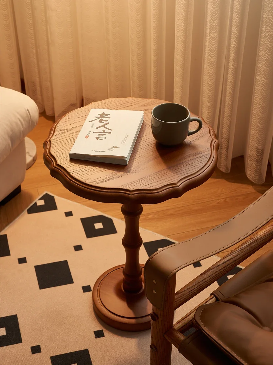 Solid wood sofa, several round tables, living room, movable leisure balcony, coffee table