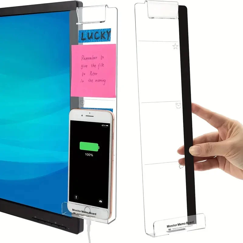 2Pcs Computer Monitor Message Board Transparent Computer Monitor Side Panel Creative Office Desk Sticky Note Organizer Clip