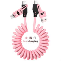 65W+PD27W 4 in 1 6A Charging Data Cable, Multifunctional Spring Retractable Fast Charging Cable for Samsung Huawei Xiaomi Iphone