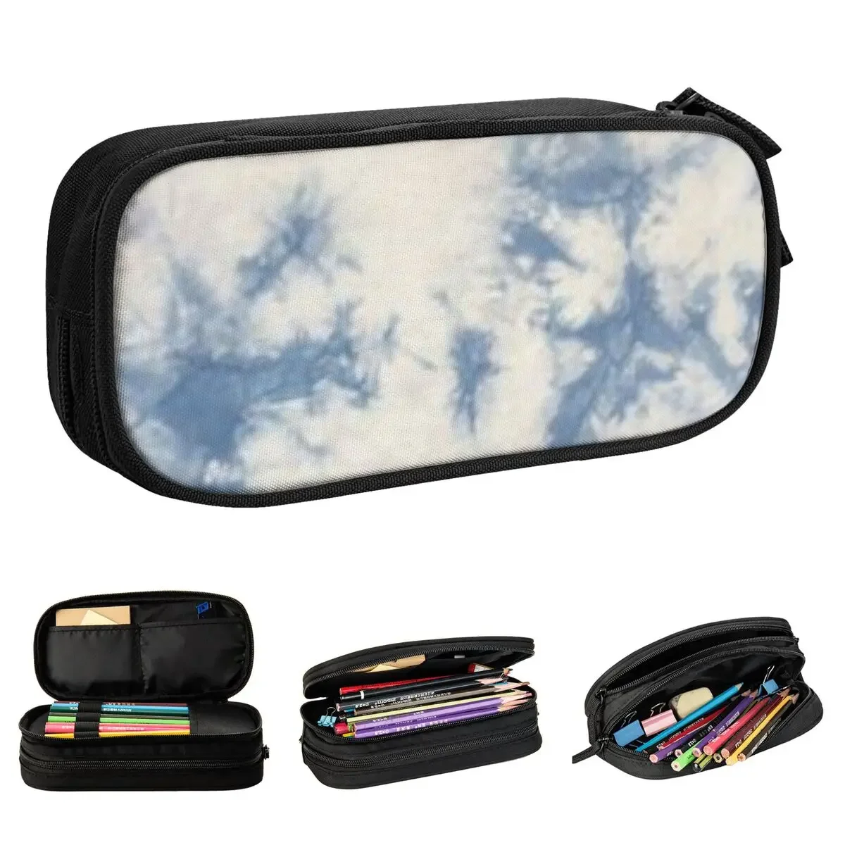 

Blue Tie Dye Sky Clouds Bleach Pencil Cases Cute Pen Holder Bag Girls Boys Large Storage Office Cosmetic Pencil Pouch