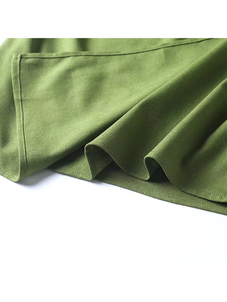 YENKYE 2022 New Women Green Linen Cotton Wrap Midi Skirt Vintage Ladies High Waist Summer Faldas  Mujer