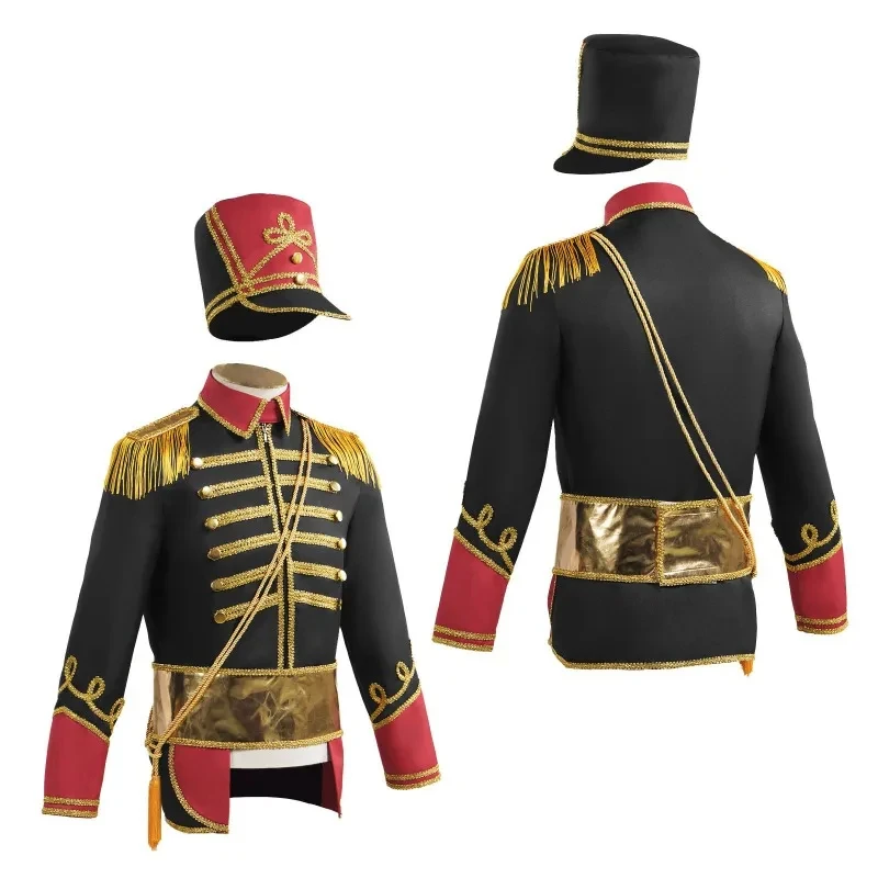 

Adult Christmas Halloween Costume Drum Trumpet Team Royal Honor Guard Party Uniform Outfit Tassel Circus Jacket Top