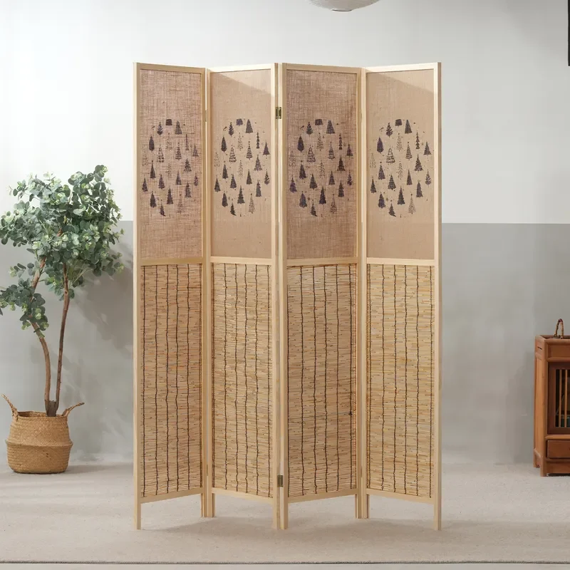 Modern Simple Movable Folding Screen Partition Wall for Office Home Porch Hotel Environmentally Friendly Weaving Room Divider