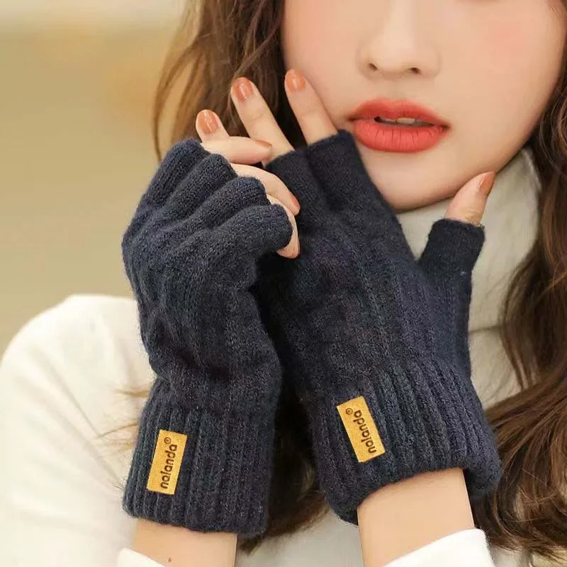 Модные зимне-осенние вязаные перчатки, теплые плюшевые перчатки без пальцев для мужчин и женщин, спортивные перчатки с сенсорным экраном на открытом воздухе