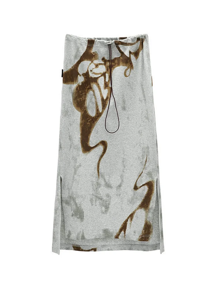Lange Röcke Retro Y2k Gerade Cool Hohe Taille Abstrakte Tie Dye Drucken Sommer Frauen Split Grunge Trendy Ästhetik