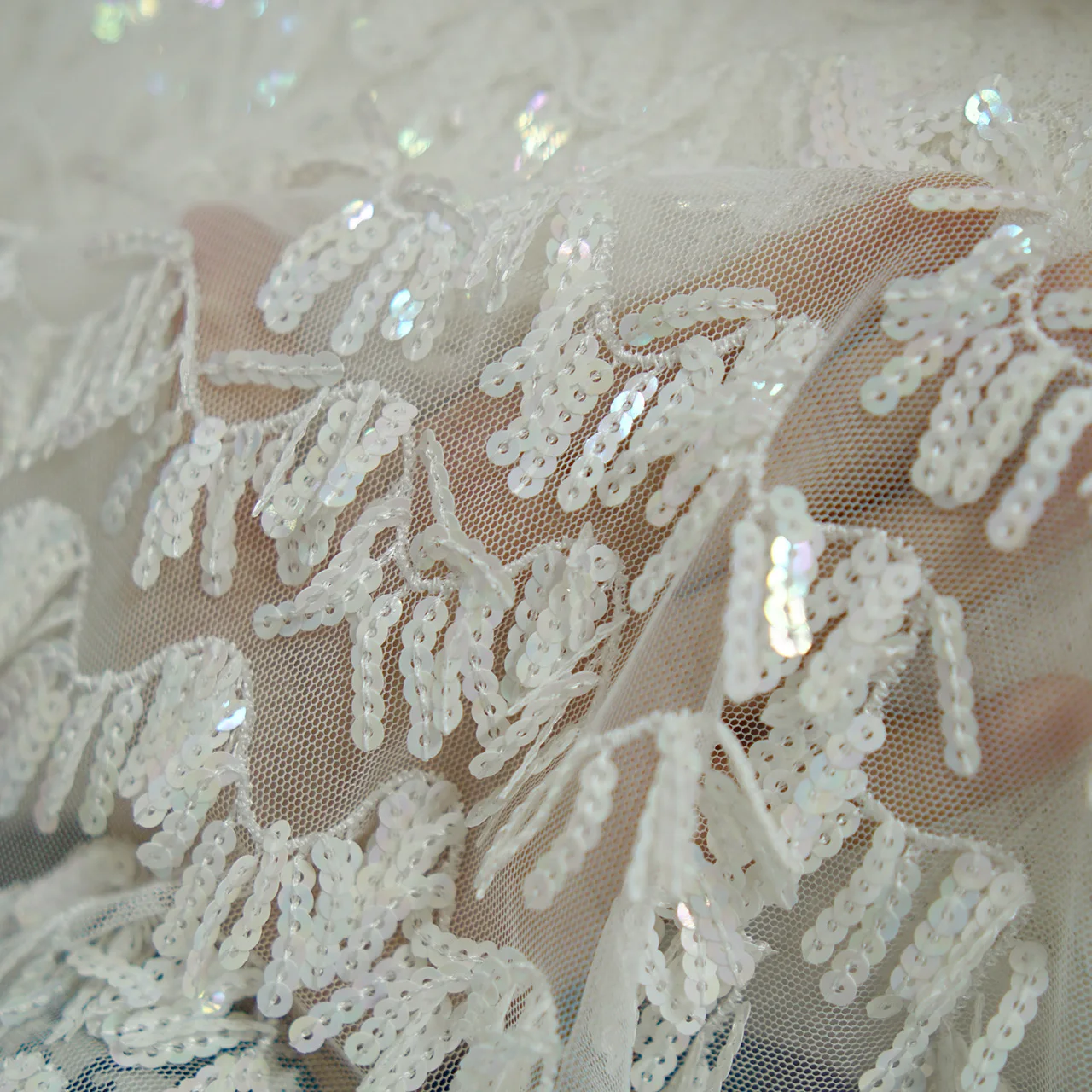 Luxury Leaf Vine Sequin Embroidered Mesh Fabric Romantic Lace Net for Wedding Formal Gown Elegant Couture Clothing Material