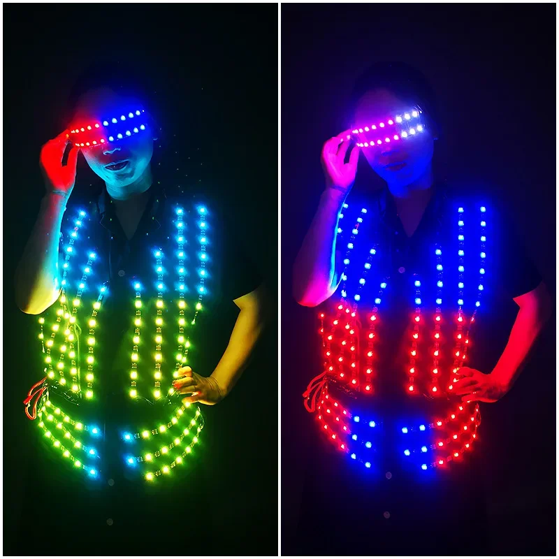 LED Luminous Waist Coat Glasses Women Men Nightclub Bar DJ Party Rave Outfit Light Up Costume Stage Wear Atmosphere Props 2024