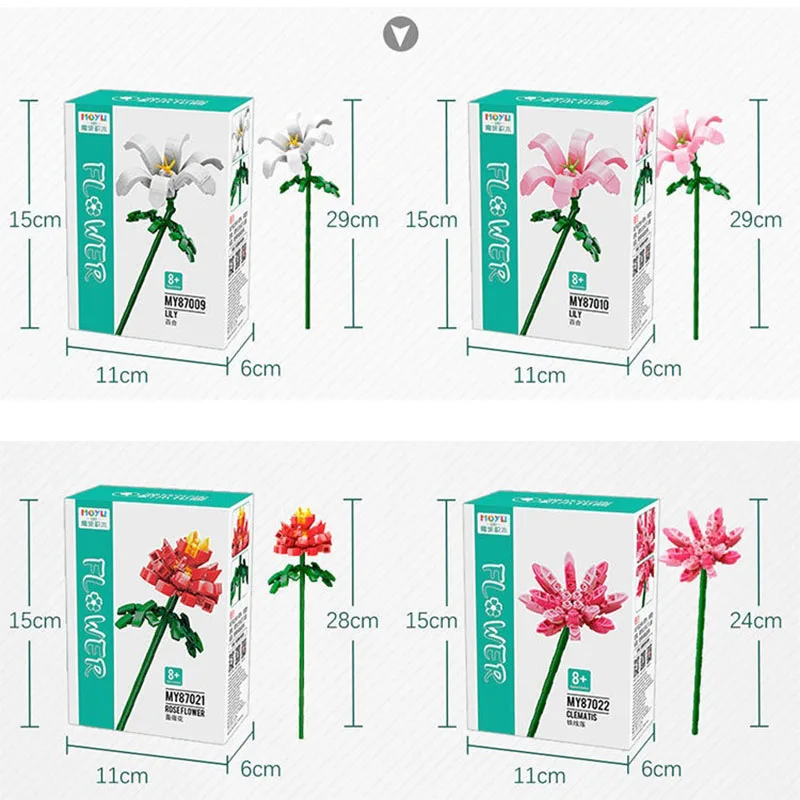 Eternity Building Blocks Bouquet Romantic Bouquet Tulips Rose Lily's Lavender Flower Bricks Home House Ornaments Toys DIY Gift