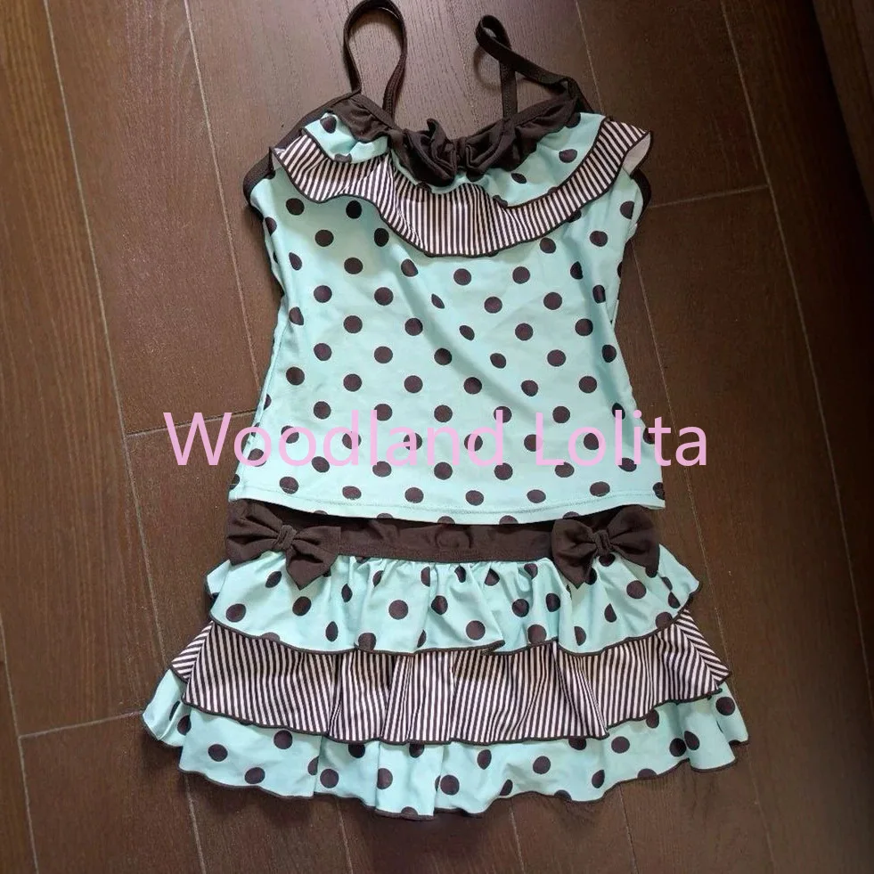 Polka Dot Cute Bow Sleeveless Tank Top with Tiered Midi Skirt 2 Piece Outfit for Women Fashion Sweet Casual Summer Ensemble
