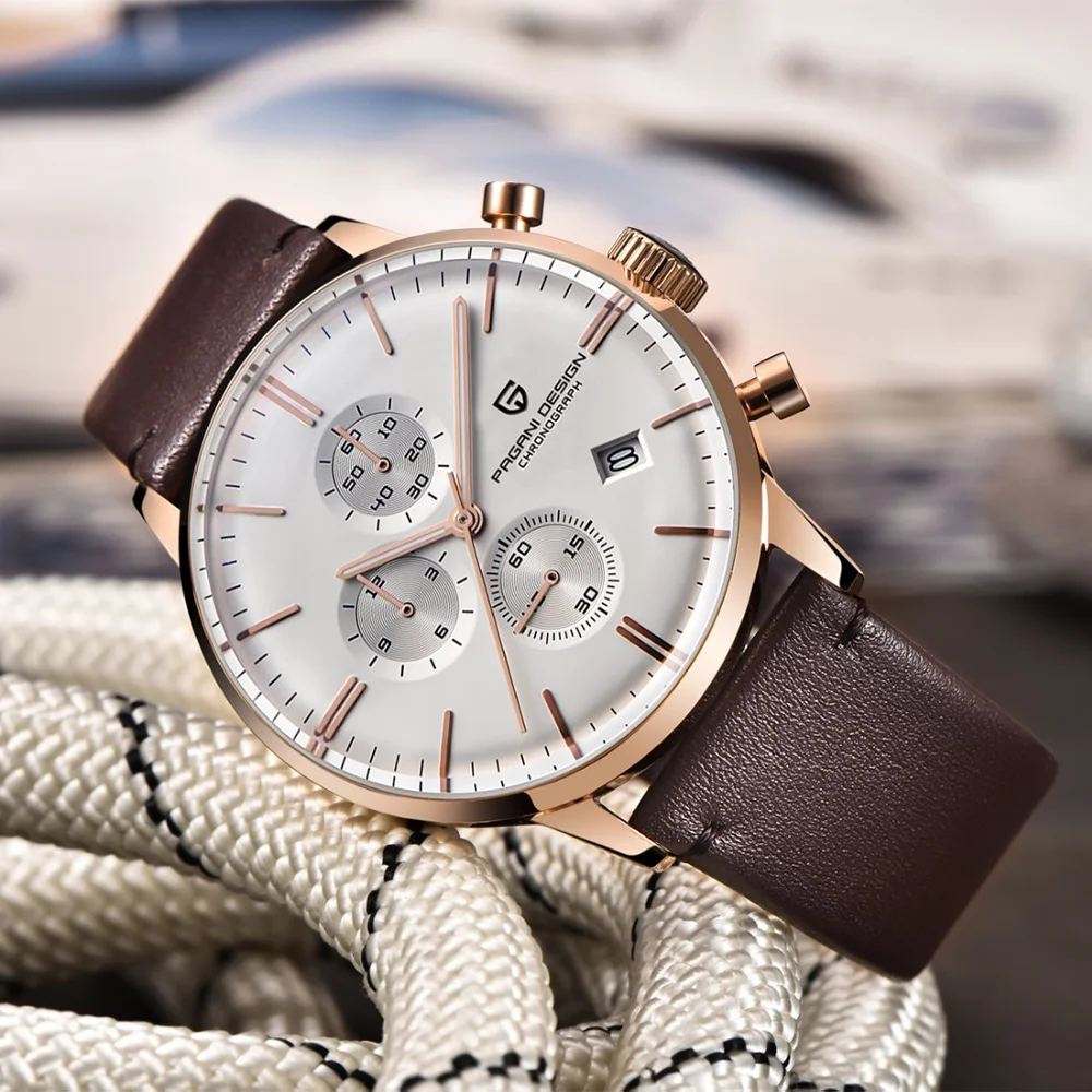 PAGANI DESIGN Men's Fashion Casual Brand Watch Waterproof 30m Luxury Leather Sports Quartz Chronograph VK67 Relogio Masculino