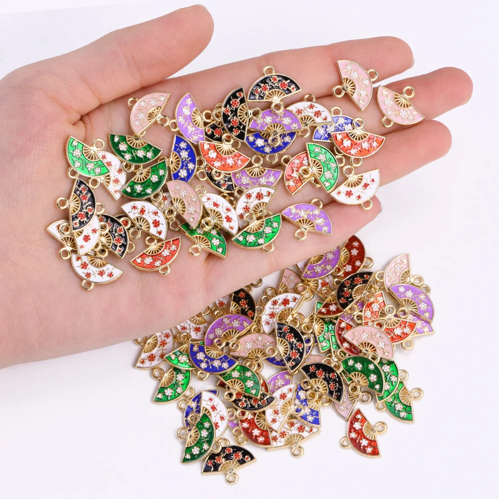 Breloques en forme d'éventail en émail, 10 pièces, Mini fleurs, pour connecteurs de Bracelet, collier, bijoux de style chinois faits à la main, fournitures de fabrication de bricolage