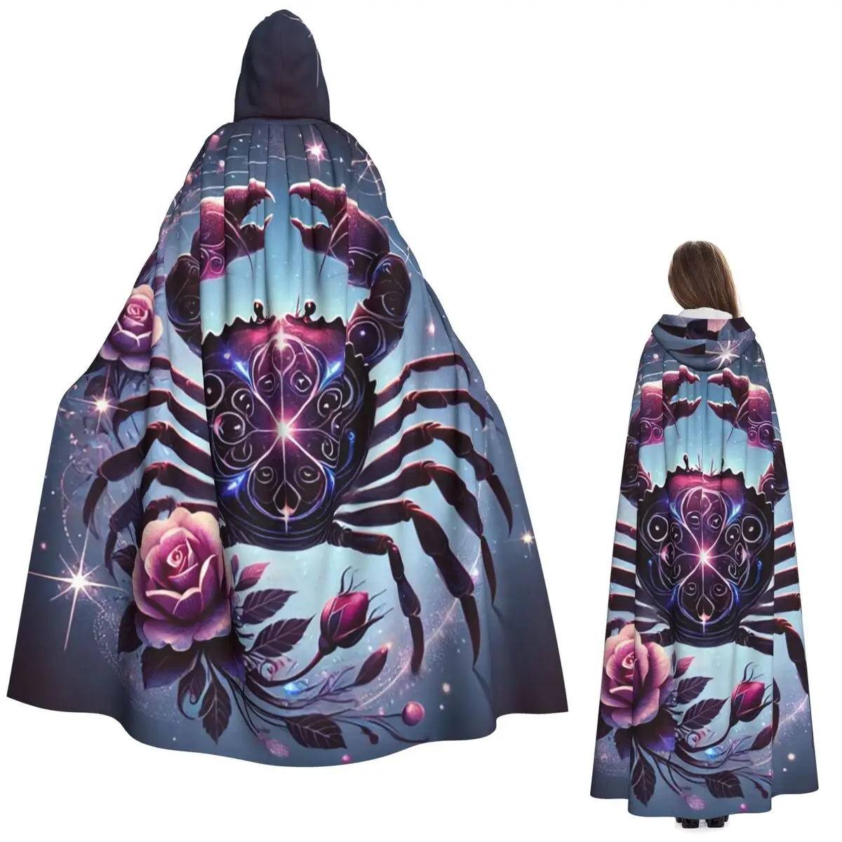 

Рак знак зодиака длинный плащ с капюшоном ведьма средневековый костюм косплей накидка Хэллоуин пальто для взрослых унисекс