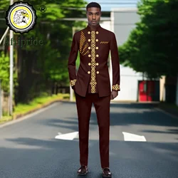 Costume brodé à double boutonnage coupe couvertes pour hommes, blazer et pantalon, ensemble 2 pièces, tenue traditionnelle, vêtements africains, 2416066