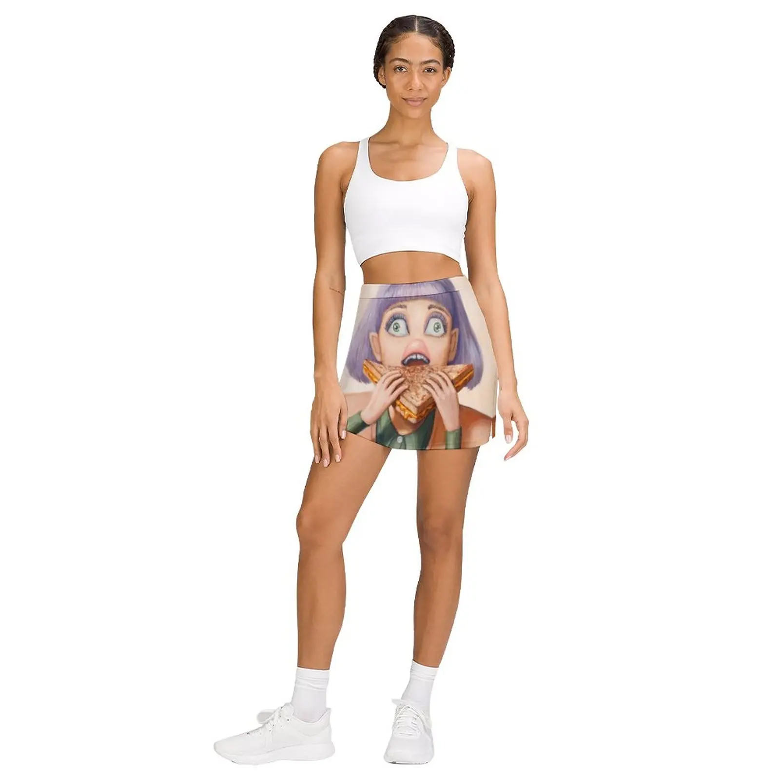Grilled - Painting of woman eating a sandwich by artist Heather Buchanan Light Proof Trouser Skirt short skirt dress