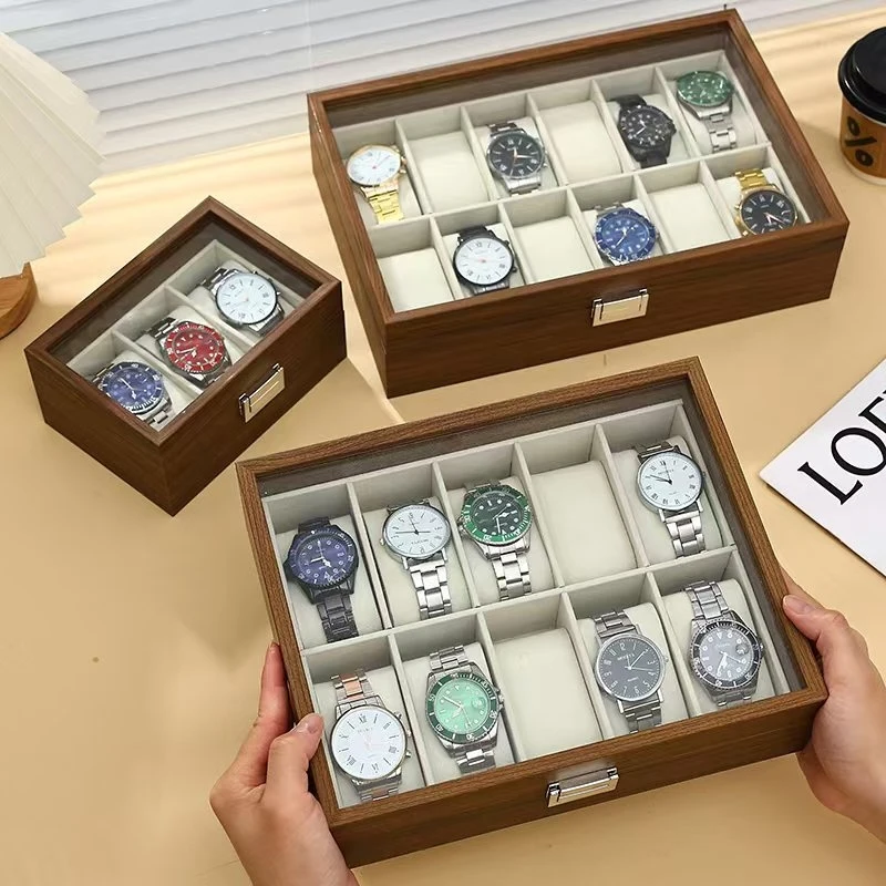 Walnut Wood Grain Box Storage Display Case 3 6 10 12 Slots Integrated Detachable Dust Proof Luxury Watch Box Men'S Women'S Gifts