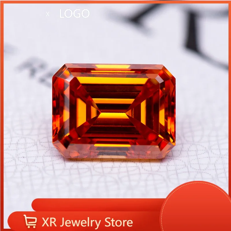 

New Emerald Cut Moissanite Stone Orange Color Gemstone With Certificate Pass Diamond Tester For Jewelry Making