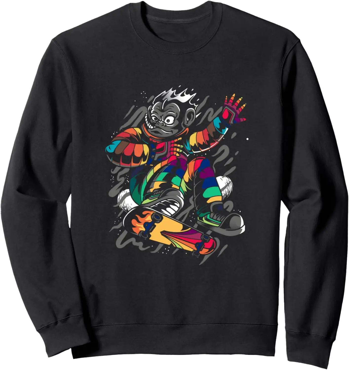 Vintage Rainbow Monkey Astronaut Skateboarding Sweatshirt