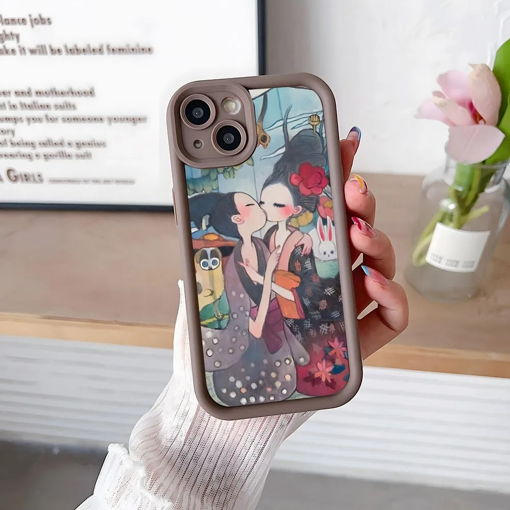 Aya Takano Phone Case Simple Solid Color Matte Silicone Case For IPhone 15 14 13 12 11 Pro Max Plus Soft Couple