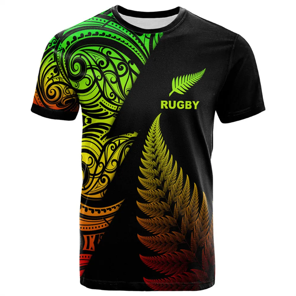 Maori Kaos Oblong motif bola Rugby 3D Selandia Baru kaus olahraga Fitness cepat kering untuk pria Fashion anak pakaian Gym Hawaii atasan