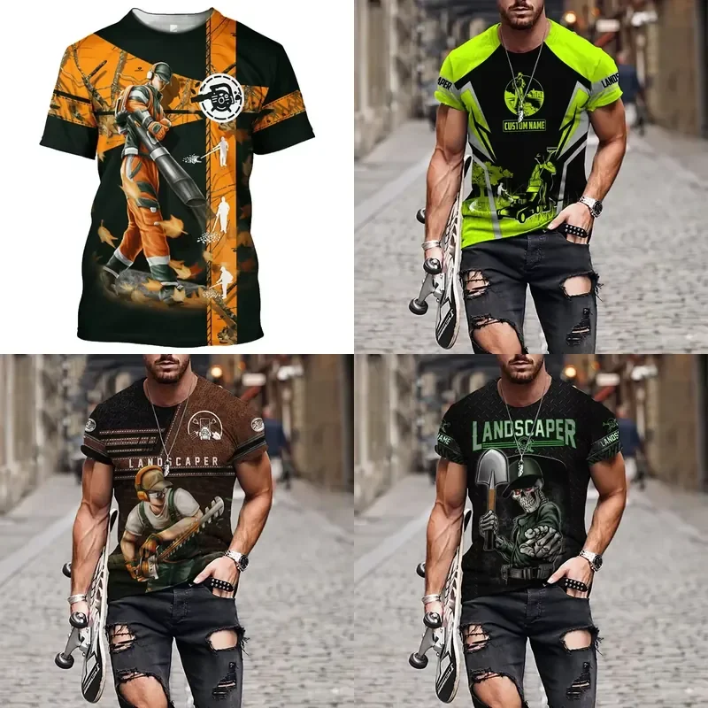 2026 Men 3D Print T Shirt Quick Dry Breathable Short Sleeve Summer Top Outdoor Street Casual Gardener Work Uniform Boy