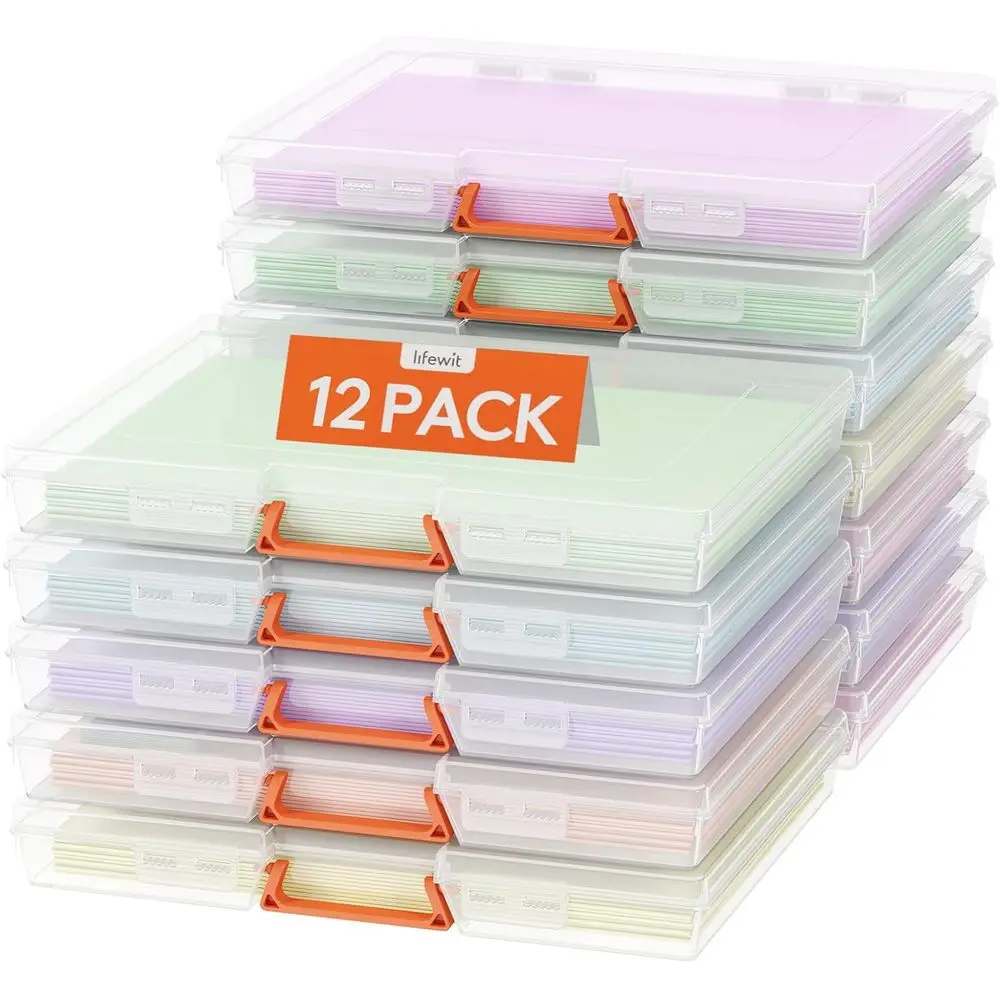 12 Pcs Board Game Storage Boxes, 11.9x8.7'' Paper Container with Secure , Plastic Portable Organizer with Handle & Labels or ile