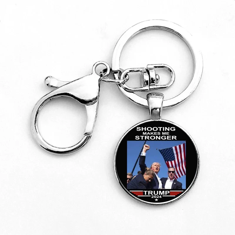 Trump 2024 Keychain With Clasp Classic Round Glass Pendant Key Holder Keyring For Men Women