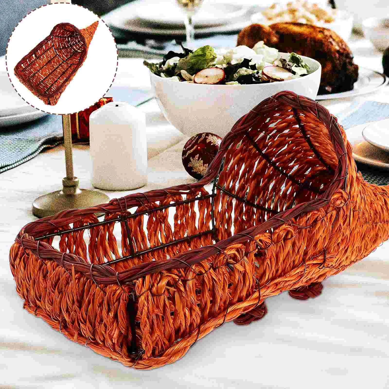 

Horn Bamboo Basket Cornucopia Creative Bread Storage Fruit Tabletop Woven Kitchen Household Fruits Hand Baskets Sundries