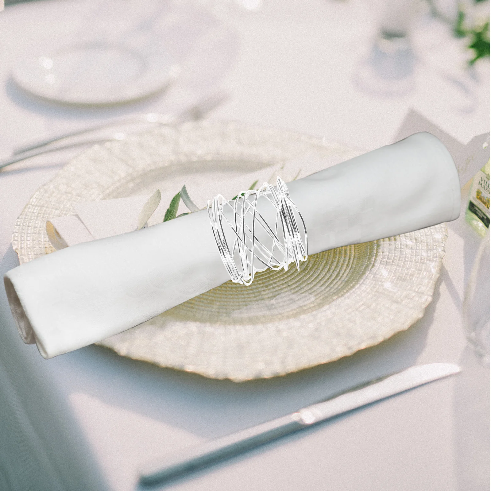 

6pcs Napkin Rings Set Silver Metal Napkin Holder For Dining Table Wedding Party Fall Thanksgiving Banquet Table Decoration