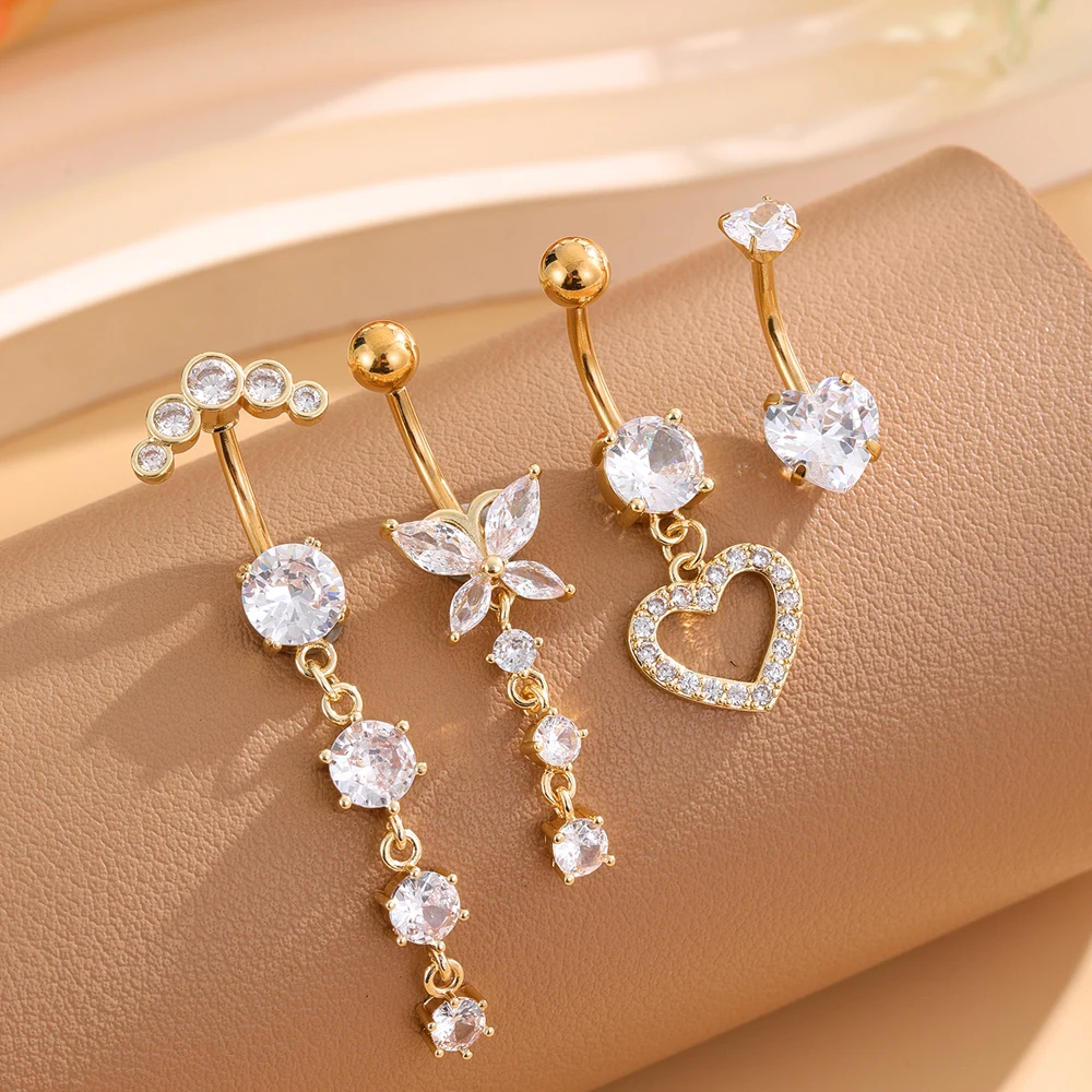 Mixed-Style Belly Button Ring Sets Gold Color Flower Butterfly Dangled Belly Piercing Nombril Heart Sexy Navel Rings for Women