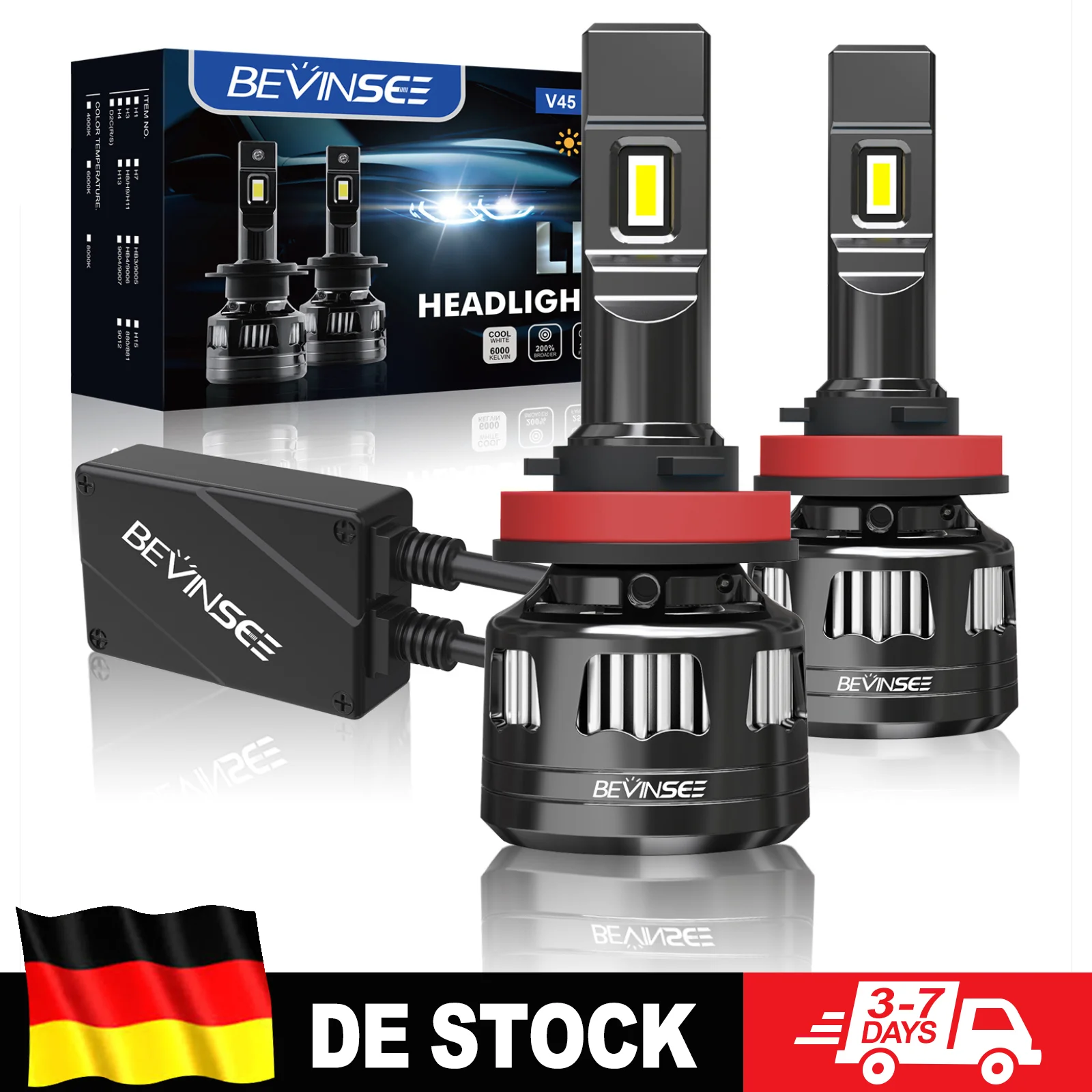 BEVINSEE H11/H8/H9 9005/HB3 9006/HB4 9012/HIR2 H1 LED-Scheinwerferlampen CANBUS Fehlerfrei 120W 22000LM Superhell 6000K Weiß 12V