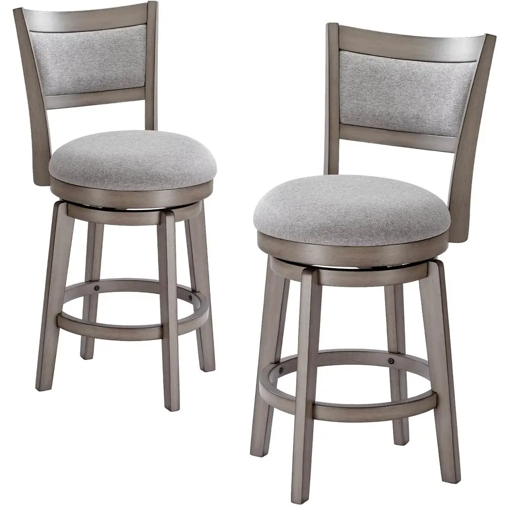

Swivel Bar Stools Set of 2, 24 Inch Counter Height Barstools, High Back Bar Stool with Solid Wood Legs amp WrapAround Footrest,