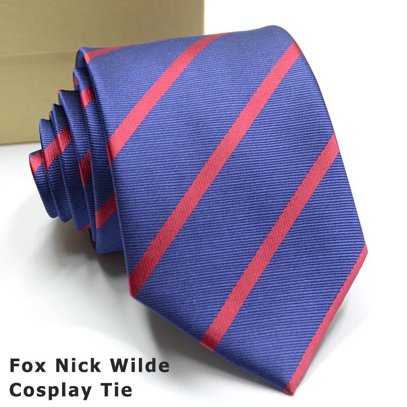 Cos ZOO Nick Wilde Cosplay Costume Fox Nick Wilde Cosplay Tie Halloween Classic Stripe Red Blue Accessories Gift For Man
