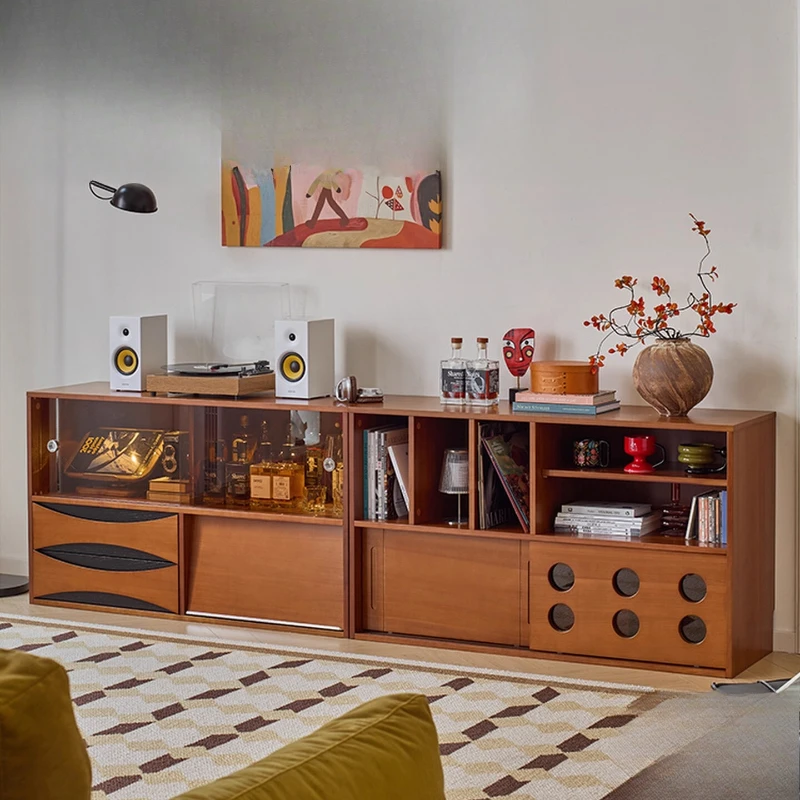 

Medieval Modular Free Combination Cabinet Multifunctional Household Living Room Solid Wood Floor Shelf Cabinet Bookcase