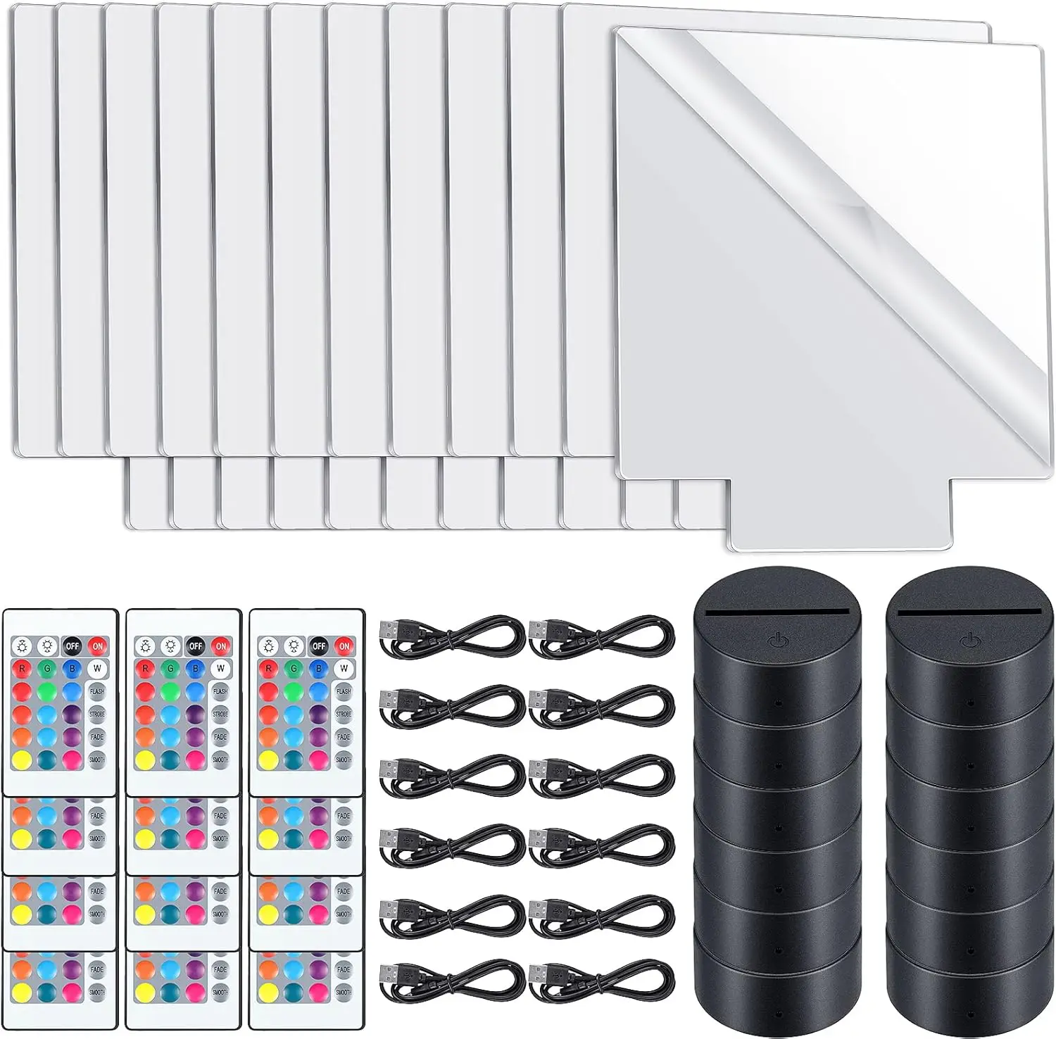 

12-Piece LED Light Base Set with Clear Acrylic Sheets, 16 Colors & 4 Modes, Remote Control for DIY Crafts and Decor