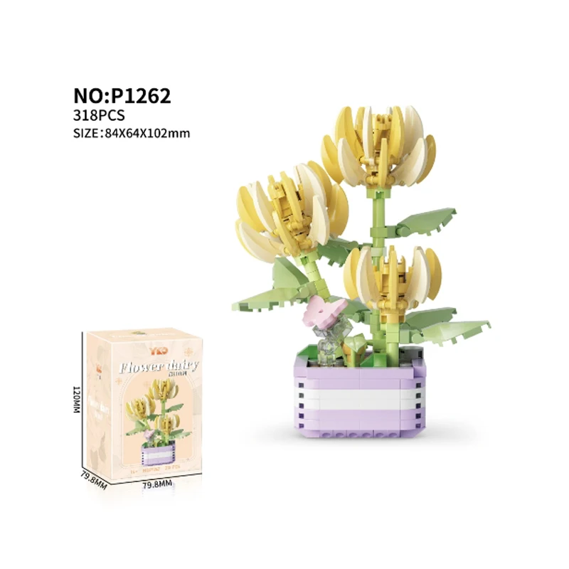 Mini Building Blocks Flower Pots Simulated Flowers and Plants Desktop Small Ornaments Assembled Toys Girls Gifts with nice price