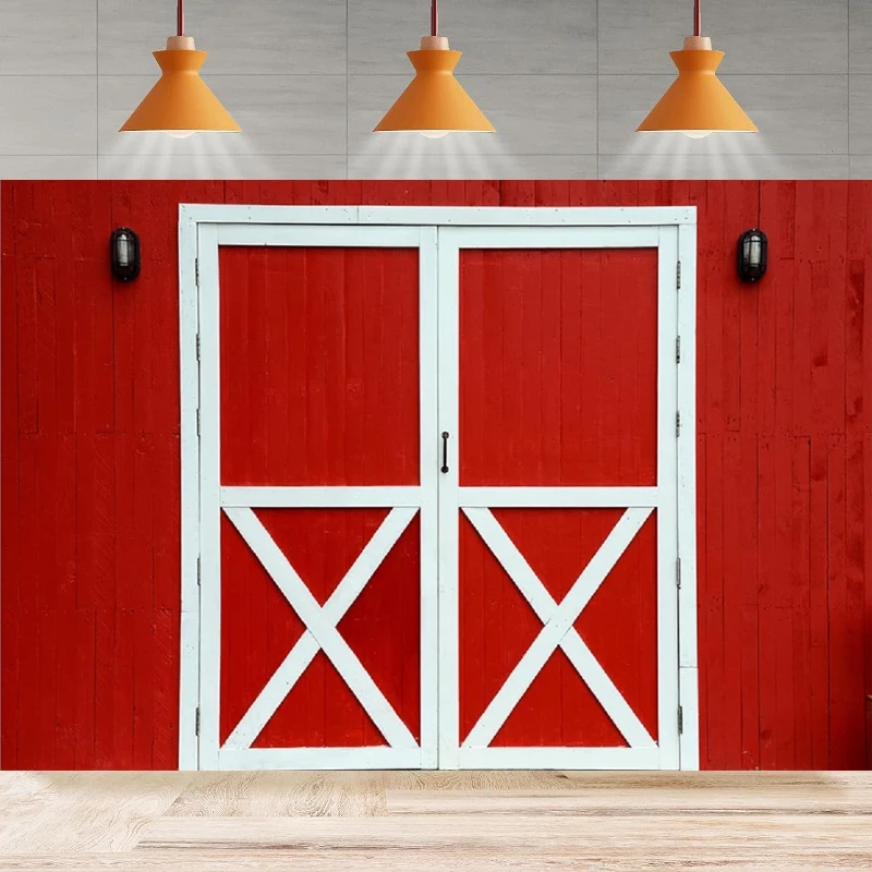 Western Cowboy Photography Backdrop Red Wood Plank Rustic Wooden Barn Door Farmhouse Background Birthday Party Backdrop Wall