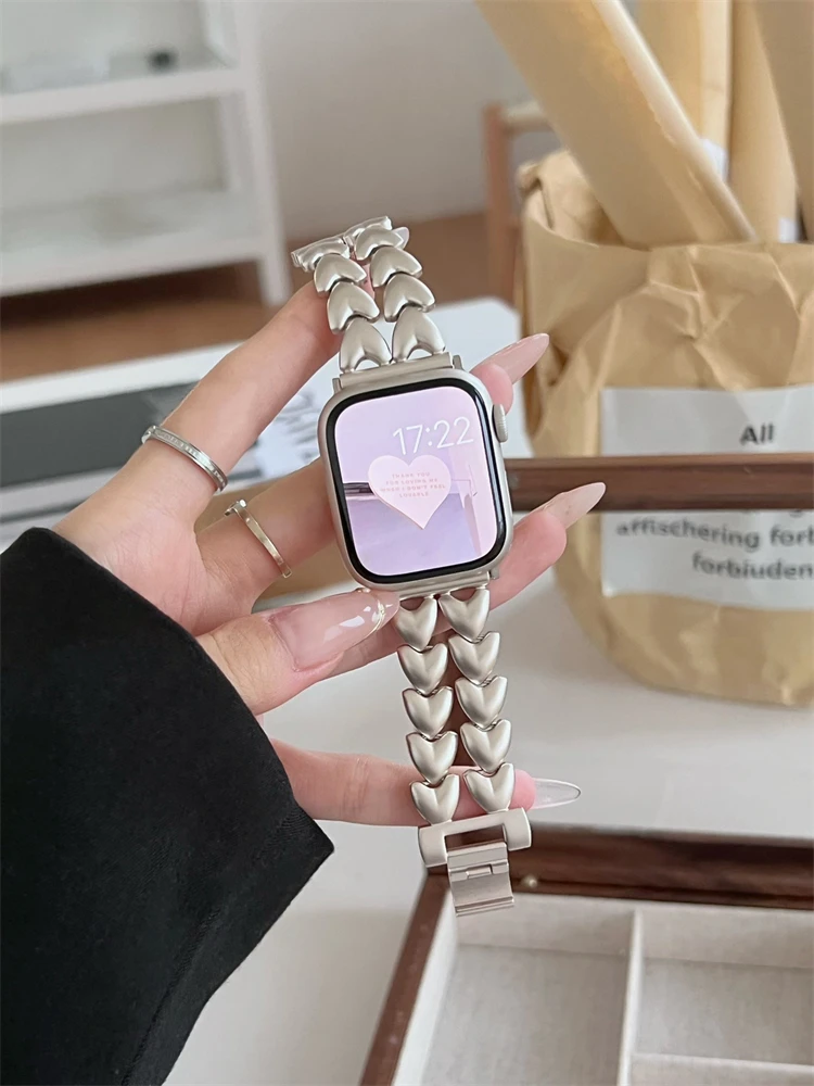 

Металлический ремешок Love Heart для Apple Watch, браслет из цинкового сплава для iWatch Series Ultra 8 7 SE 6 5, 49 мм 41 мм 40 мм 44 45 38 мм